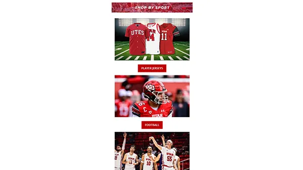 Mobile version of a shop by sport page